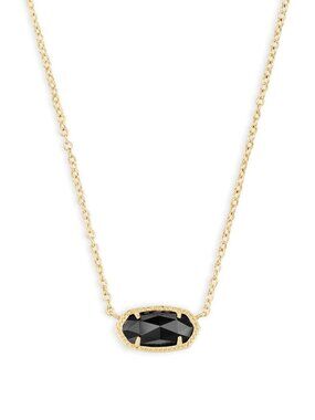 Elisa Gold Pendant Necklace in Black Opaque Glass